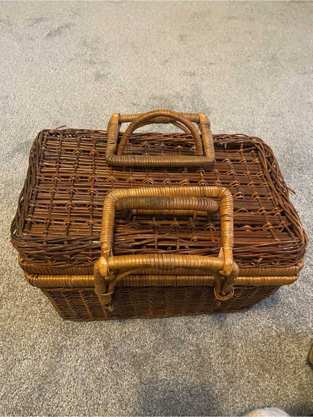 Vintage Handwoven Rattan Picnic Basket